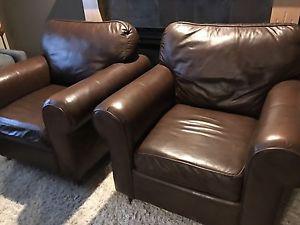 2x Brown Lounger leather chairs