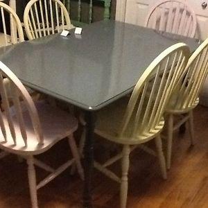 6/chairs large grey wood table