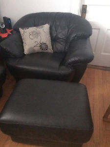 Black leather chair and foot stool