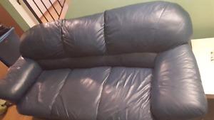 Blue Leather Couch and Loveseat