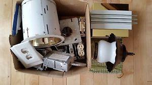 Box of miscellaneous electrical and lighting fixtures