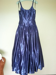 Navy Blue Satin Formal Ball Room Dress
