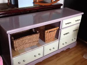 Purple and lime cabinet with baskets