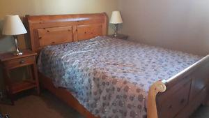 Queen Bed, Mattress and End Tables