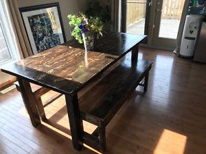 Rustic dinning table and benches
