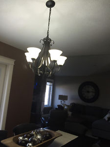 Two Chandeliers, 3 pendant lights, ceiling fan, 7 ceiling