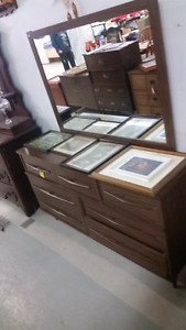 Vintage wood 7 drawer dresser with mirror for sale