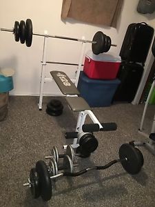 Weight bench, curl bar, Dumbbells, 270lb of weights