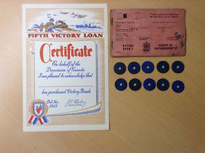 s WWII Canada War Bond, Rations Booklet & Meat