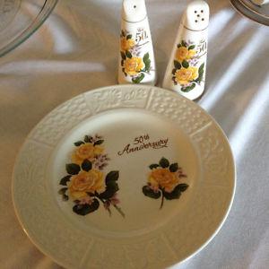 50 th. anniversary Salt and pepper set and plate