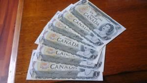 6 × CRISP CANADIAN 1 DOLLAR BILLS