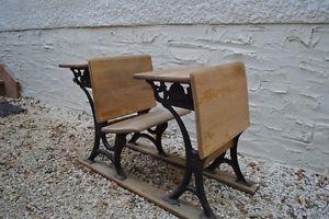 Antique Set Cast Iron Legs School Desks