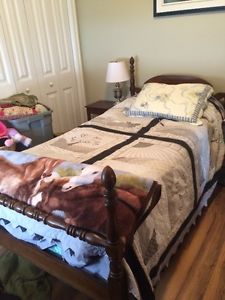 Antique Spindle Bed and Bedside Table