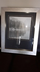 Beautiful black and white framed print. Silver frame.