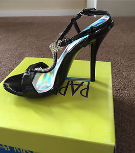 Black heels with silver rhinestones, size 7