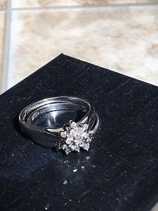 Corona 10k white gold diamond engagement/wedding ring set