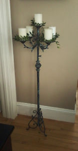 DISTRESSED WROUGHT IRON TALL CANDLE HOLDER