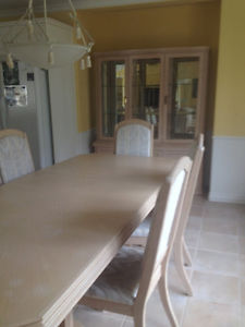 Oak Dining Room Table, 6 Chairs and Display Cabinet