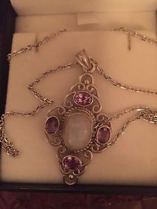 Opal and amethyst pendant and earnings