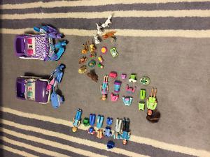 Polly pockets, pets, scooters and cars