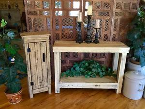 RUSTIC WOOD SOFA TABLE WITH RUSTIC WOOD CABINET