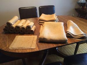 Rustic wedding burlap runners,table clothe/toppers and