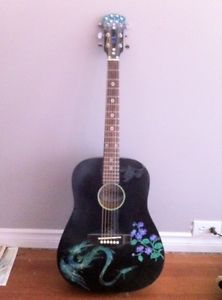 Small(ish) black bodied acoustic guitar, handpainted
