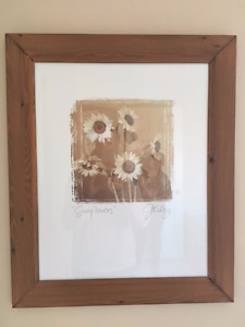 Sunflowers print in natural wood frame