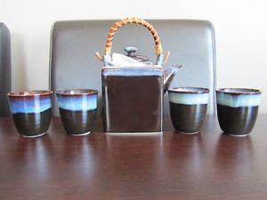 Teaopia Porcelain Tea Set Brownish Blue - 4 Tea Cups