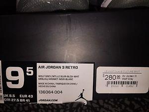 Air Jordan 3 Wolf grey size 9.5