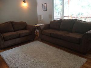 Couch and loveseat, brown
