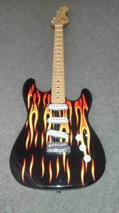 Eleca Stratocaster electric guitar.Flames on black factory