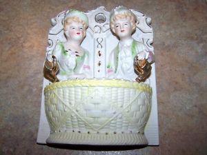 Hand Painted Bisque Colonial Couple Wall Match Striker