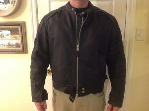Men's black leather motorcycle jacket