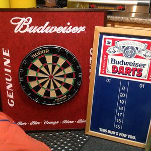 Mounted dart board and matching score board