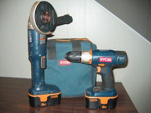 Ryobi wireless drill and grinder set