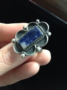 Vintage Mexico Signed Sterling Silver Lapis Ring size 7