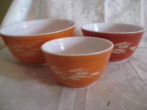 3 Vintage 's Pyrex Wheat Pattern Mixing Bowls
