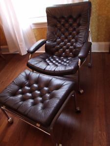 Ikea Leather Chrome Chair with ottoman