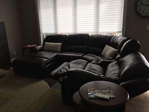 Leather power recline sectional