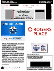 Oilers Playoff GAME ) - SEC 223 Row 12 Seats 5-6