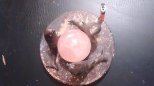 Soapstone carved Dolphins with pink Crystal