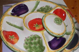 Veggies/chips and dip dish by Clay Art, New