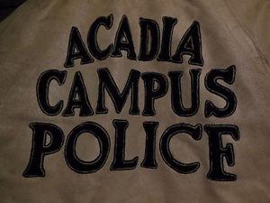 Vintage Acadia University White Leather Campus Police Jacket