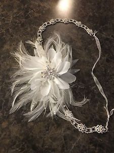 Wedding headpiece with feathers and Swarovski diamonds