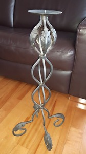 Wrought iron candlestick holder & teal candle