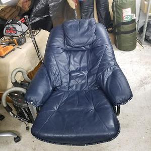 comfy BLUE leather recliner and Ottoman
