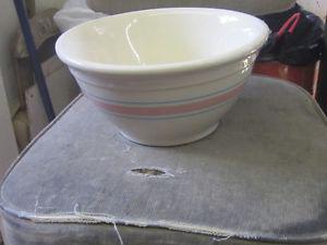 s HEAVY POTTERY MIXING BOWL PINK & BLUE BANDS $