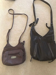 2 brown shoulder bags