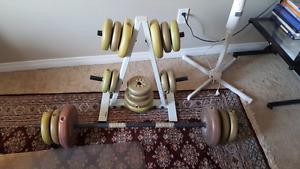 70lbs of weights and bar